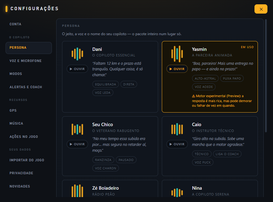 A galeria de personas dentro do app, com a assinatura de onda de cada voz
